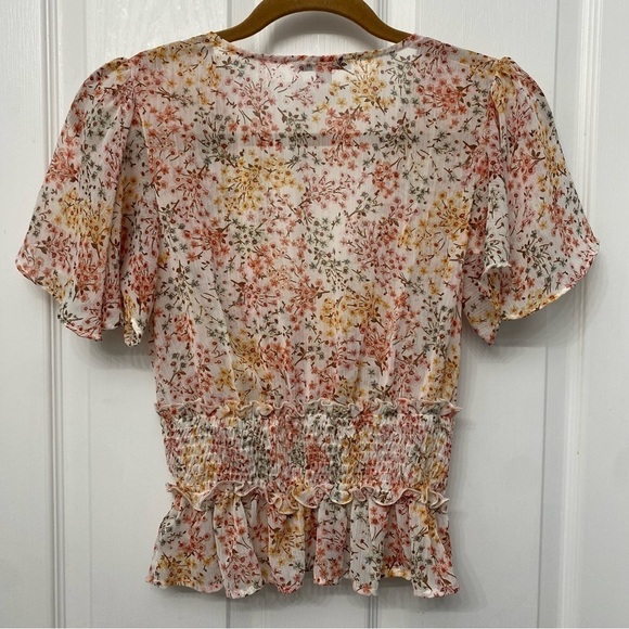 Blashe Flutter Sleeve Wrap Style Dressy Smocked Blouse Small - Picture 12 of 13